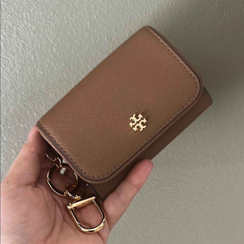 Tory Burch Tan Leather Key Case with Gold Hardware